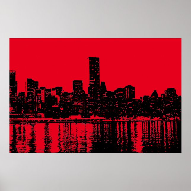 Red Pop Art New York City Manhattan Silhouette Poster (Vorne)