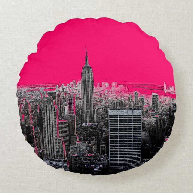 Red Pop Art New York City Rundes Kissen (Vorderseite)