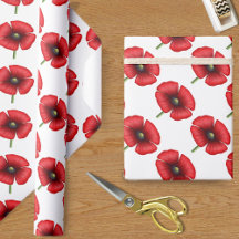 Red Poppe Blume Muster auf Weißwrapping Paper