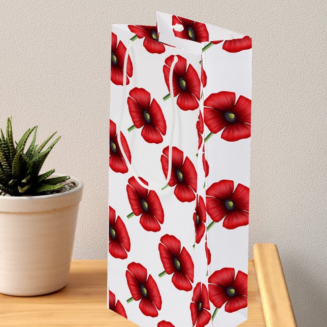 Red Poppe Blume Muster Tall Weinbeutel Geschenktüte Für Weinflaschen (Pop a bottle into this pretty poppy wine gift bag. Check out the collection for other gift bag sizes)