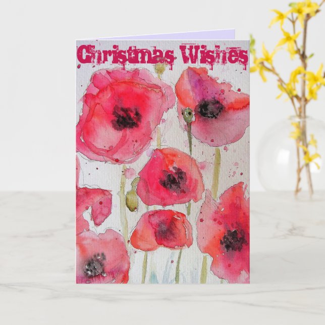 Red Poppe Blume Weihnachten Wasserfarben Kunstkart Karte (Gelbe Blume)