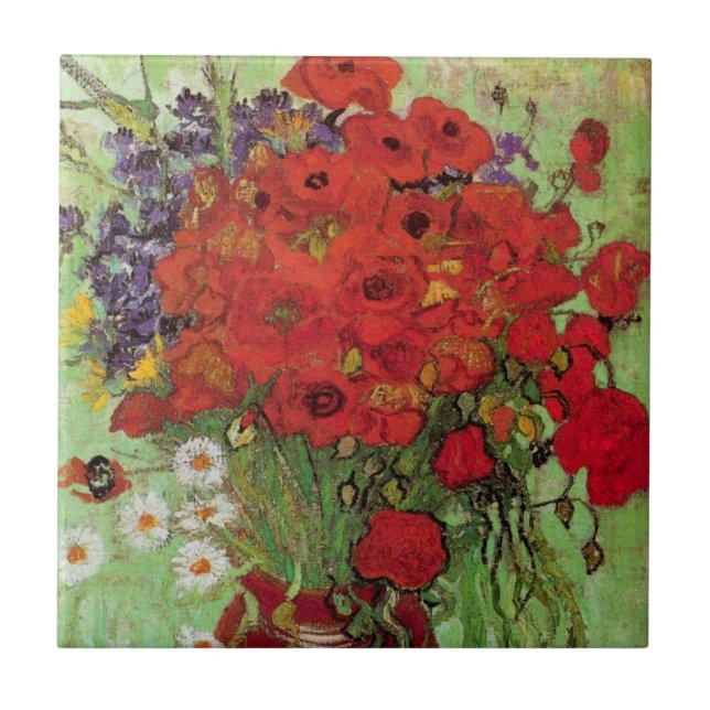 Red Poppies and Daisies von Vincent van Gogh Fliese (Vorderseite)
