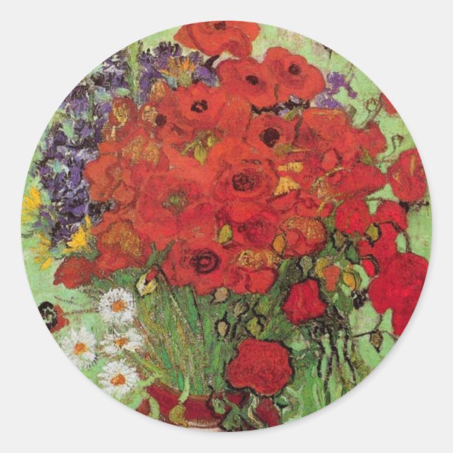 Red Poppies and Daisies von Vincent van Gogh Runder Aufkleber (Vorderseite)
