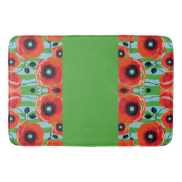 Red Poppies Apple Green Badematte