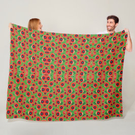Red Poppies Apple Green Fleecedecke