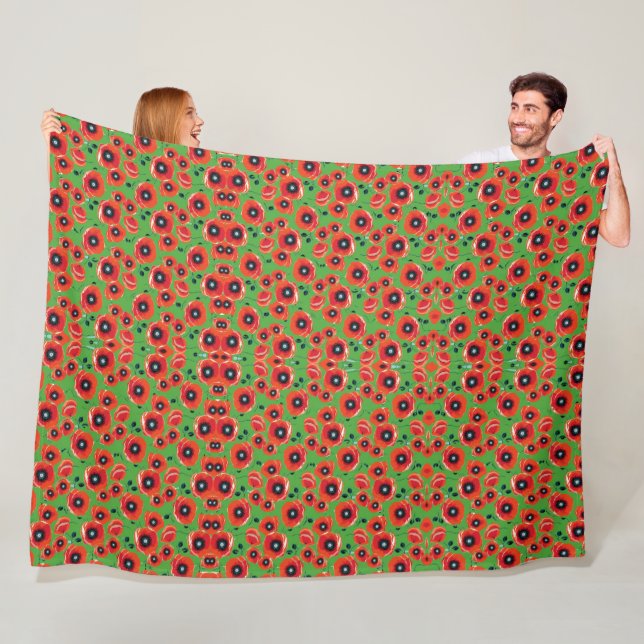Red Poppies Apple Green Fleecedecke (Beispiel)
