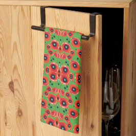 Red Poppies Apple Green Geschirrtuch