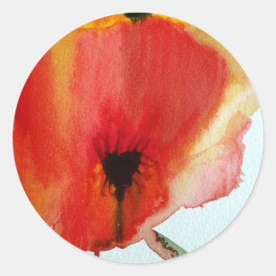 Red Poppies Aquarell Moderne Blumenkunst Runder Aufkleber