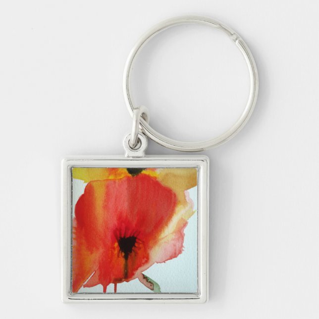 Red Poppies Aquarell Moderne Blumenkunst Schlüsselanhänger (Vorne)