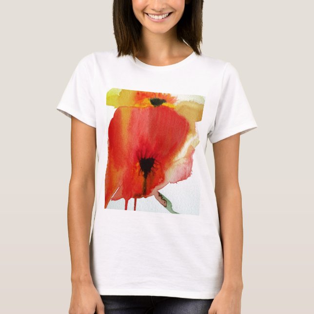 Red Poppies Aquarell Moderne Blumenkunst T-Shirt (Vorderseite)