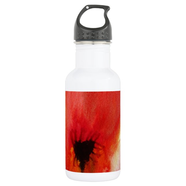 Red Poppies Aquarell Moderne Blumenkunst Trinkflasche (Vorderseite)