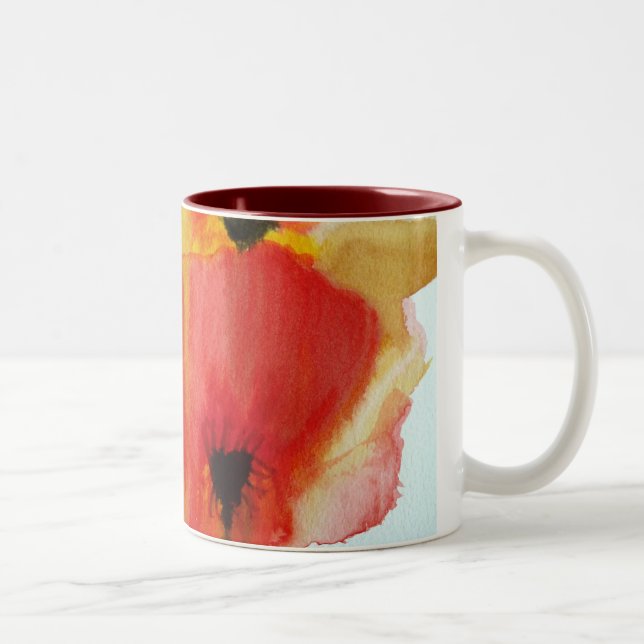Red Poppies Aquarell Moderne Blumenkunst Zweifarbige Tasse (Rechts)