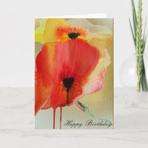 Red Poppies auf Gold Moderne Blumenkunst Geburtsta Karte