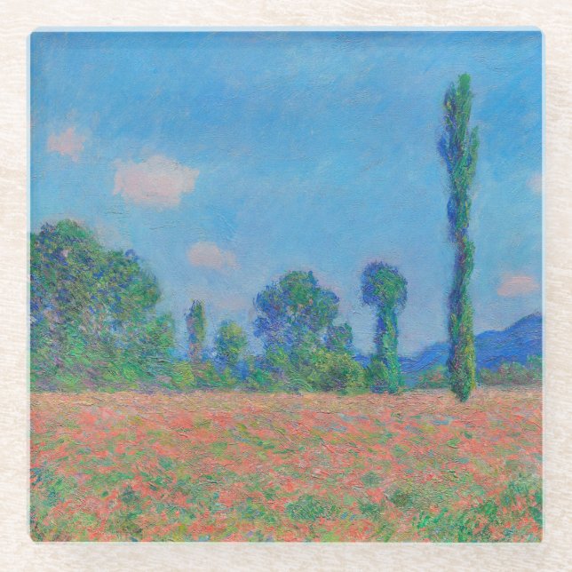 Red Poppies Blue Sky by Monet - Mohnfeld Glasuntersetzer (Vorderseite)