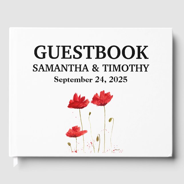Red Poppies Blume Floral Wedding Gästebuch (Vorderseite)