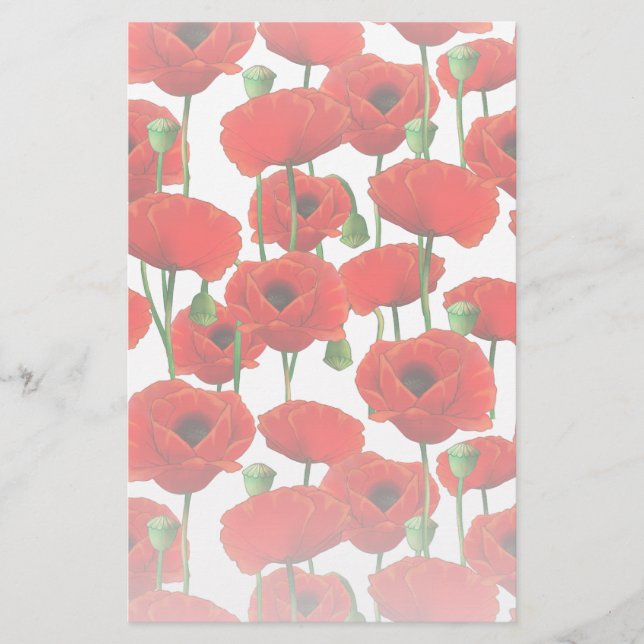 Red Poppies Blumenmuster Briefpapier (Vorderseite)