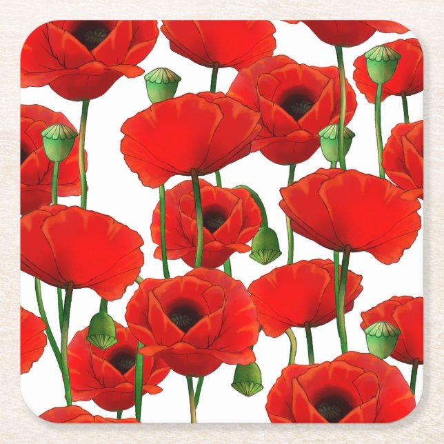 Red Poppies Blumenmuster Rechteckiger Pappuntersetzer (Vorderseite)