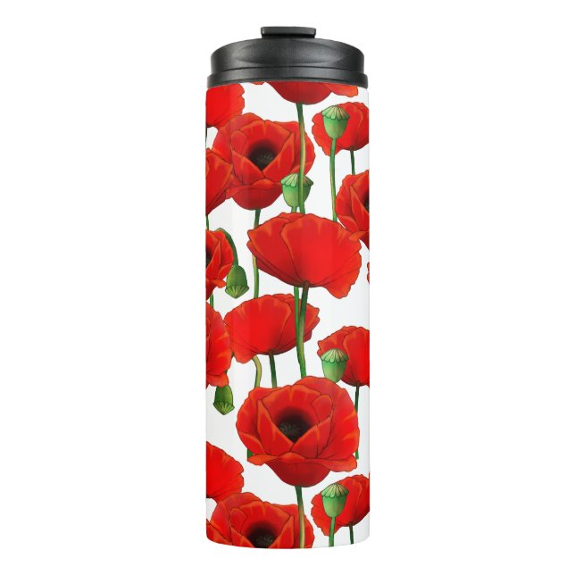 Red Poppies Blumenmuster Thermosbecher (Vorderseite)