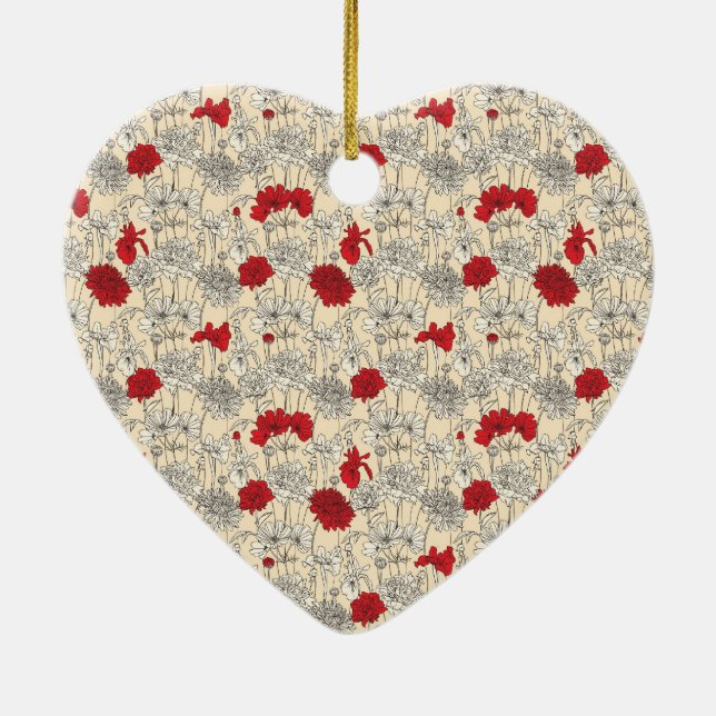 Red Poppies Blumenweihnachtsfest Keramik Ornament (Hinten)
