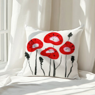 Red Poppies Boho Modernes Blumenmuster Kissen