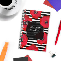 Red Poppies Chic Schwarz-weiß Stripes