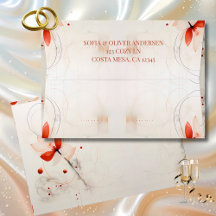 Red Poppies Cream Wedding Envelope Pre-adressiert