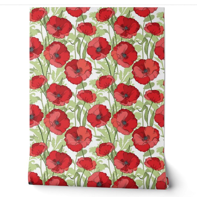 Red Poppies Custom Floral Tapete (Abrollen)