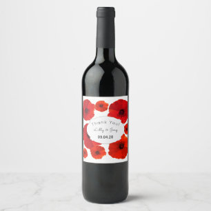 Red Poppies Custom Wedding Wine Labels Weinetikett
