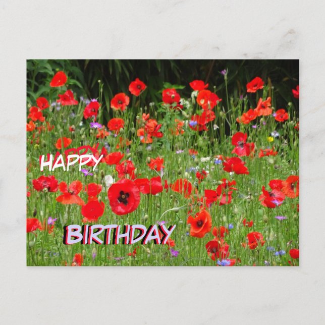 Red Poppies Field Bonne carte postale Anniversaire (Devant)