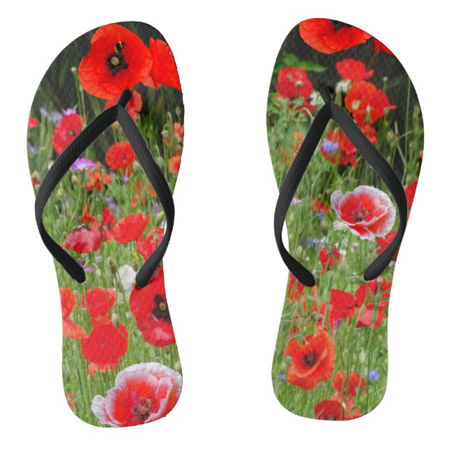 Red Poppies Field Red White Flip Flops (Fußbett)