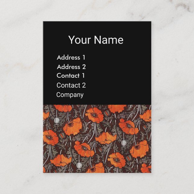 RED POPPIES Field Ruby Monogram White Black Floral Visitenkarte (Vorderseite)