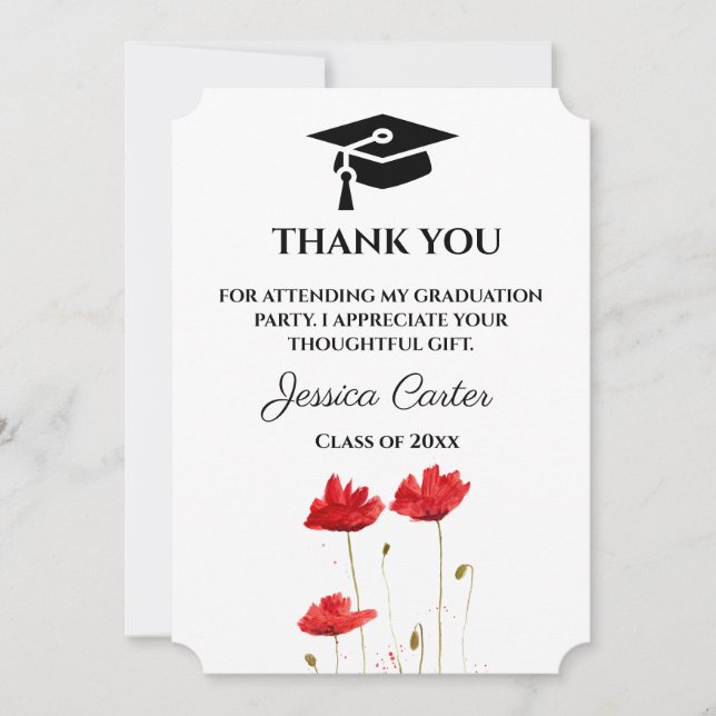 Red Poppies Floral Abschluss Vielen Dank Einladung (Vorderseite)