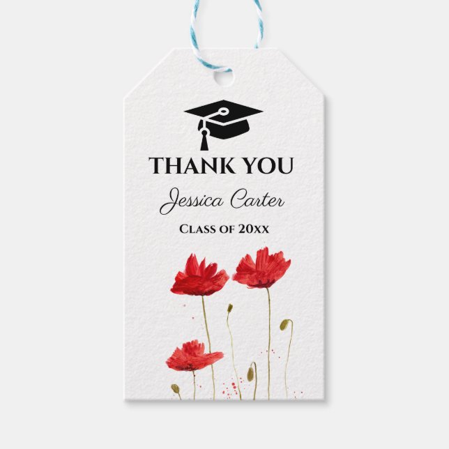 Red Poppies Floral Abschluss Vielen Dank Geschenkanhänger (Vorderseite)