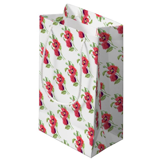 Red Poppies floral Art Kleine Geschenktüte (Vorderseite Schrägansicht)
