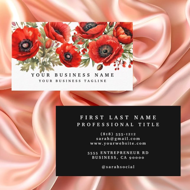 Red Poppies floral Business Card Visitenkarte (Von Creator hochgeladen)