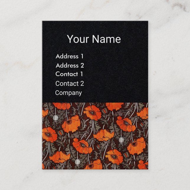 RED POPPIES Floral Monogram White Black Paper Visitenkarte (Vorderseite)