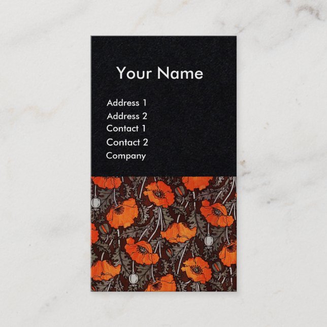 RED POPPIES Floral Ruby Monogram White Black Paper Visitenkarte (Vorderseite)