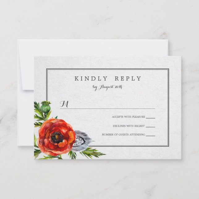 Red Poppies Floral Watercolor Wedding RSVP (Vorderseite)