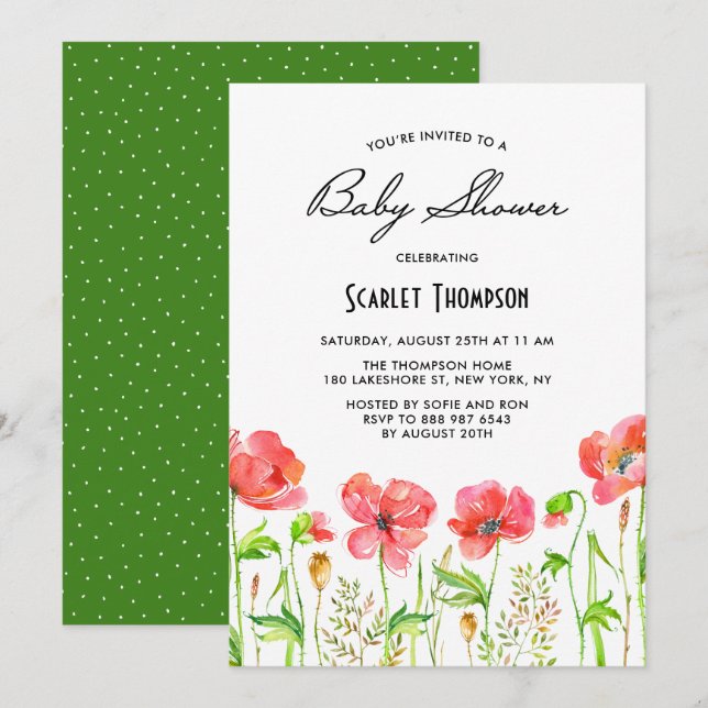 Red Poppies Garden Baby Shower Einladung (Vorne/Hinten)
