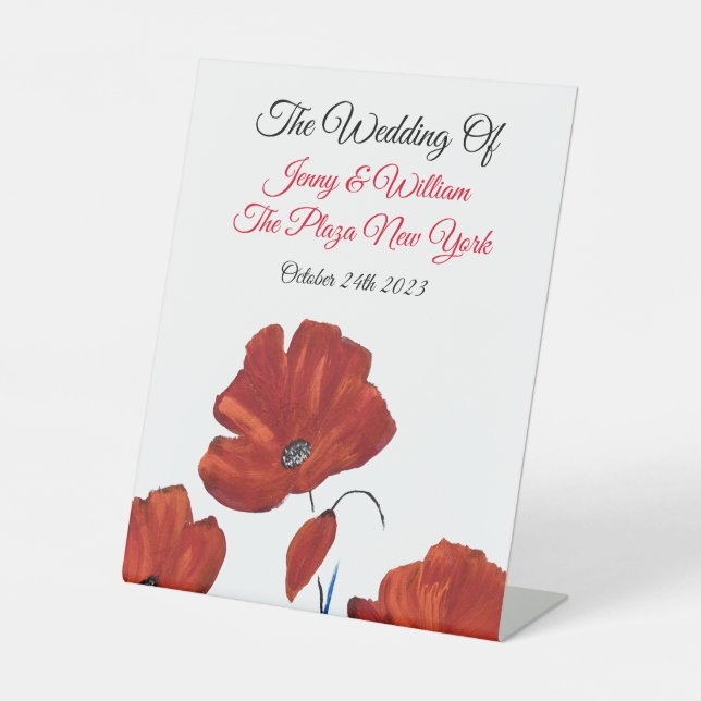 Red Poppies Hochzeit Sockelschild (Vorderseite)