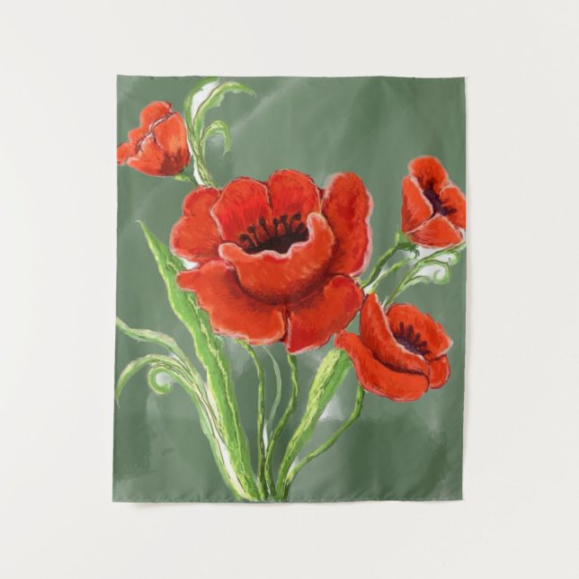 Red Poppies Illustration Wandteppich (Vorderseite)