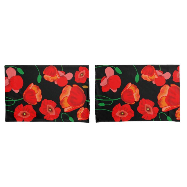 Red Poppies im blühenden schwarzen Hintergrund Kissenbezug (Vorderseite-Set)