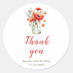 Red Poppies Mason Jar Birthday Runder Aufkleber