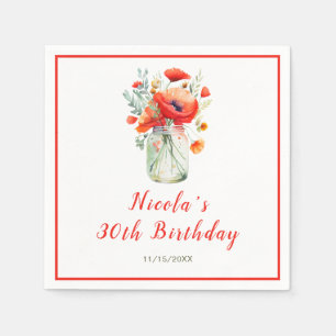 Red Poppies Mason Jar Birthday Serviette