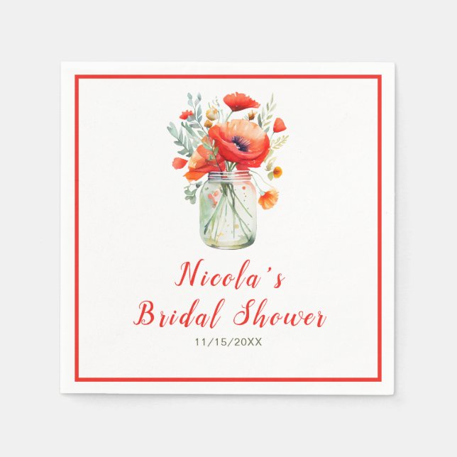 Red Poppies Mason Jar Brautparty Serviette (Vorderseite)