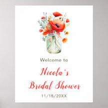 Red Poppies Mason Jar Brautparty Willkommen