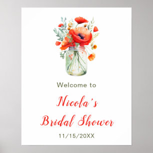 Red Poppies Mason Jar Brautparty Willkommen Poster