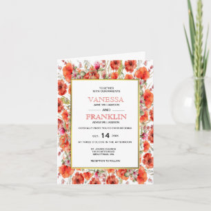 Red Poppies mit Gold Frame Wedding Einladung