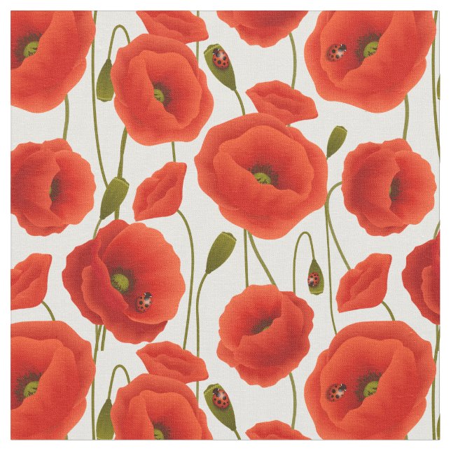 Red Poppies mit Lady Bugs Stoff (Nahaufnahme)