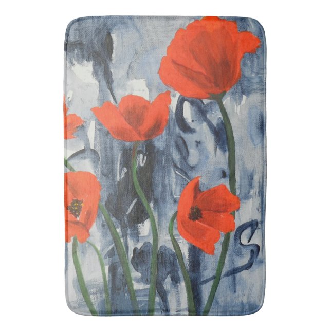 Red Poppies on Gray Badematte (Vorderseite Vertikal)